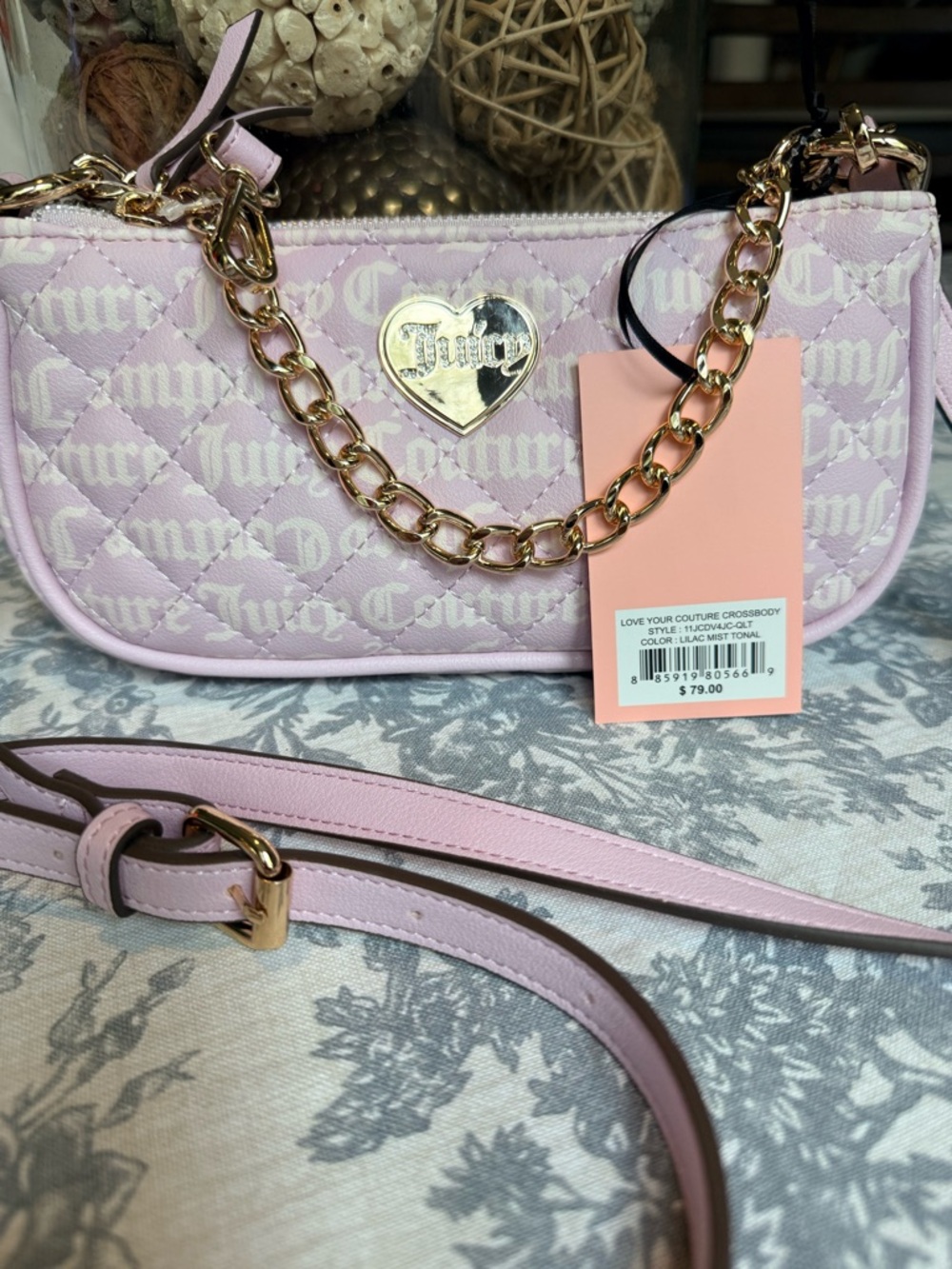 Juicy Couture Pink Love Your Couture Crossbody Purse with Gold Heart Plaque